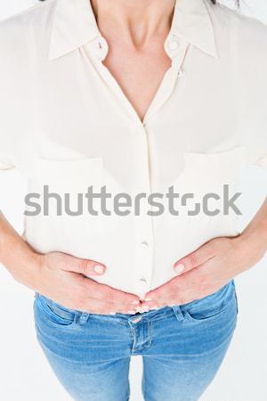 ストックフォト: ブルネット · 胃 · 痛み · 白 · 女性