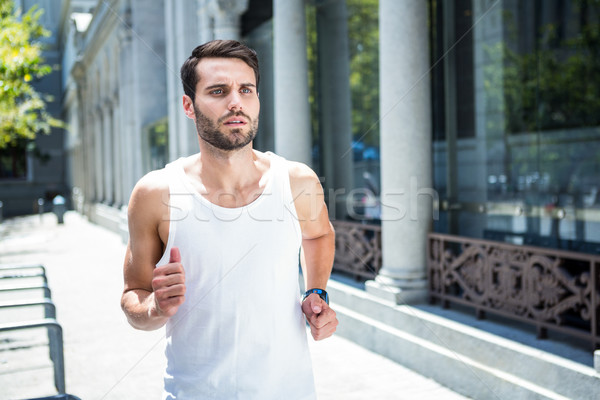 英俊 運動員 慢跑 城市 樹 商業照片 © wavebreak_media