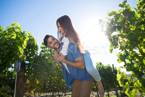 Happy young couple piggybacking against sky at vineyard Stock photo © wavebreak_media