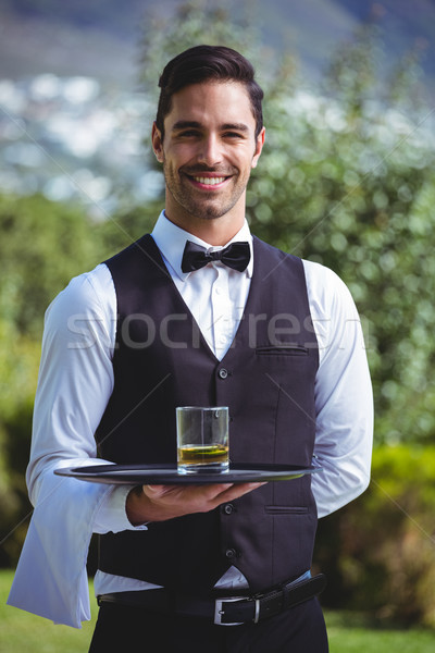Gut aussehend Kellner halten Fach Glas Whiskey Stock foto © wavebreak_media