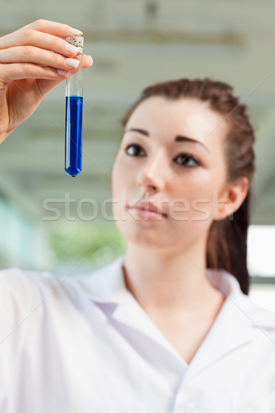 Portrait of a student looking at a test tube with the camera focus on the tube Stock photo © wavebreak_media