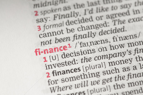 Foto stock: Financiar · definição · dicionário · conceito · linguagem · palavras