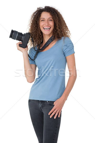 Stockfoto: Portret · vrolijk · vrouwelijke · fotograaf · witte · gelukkig