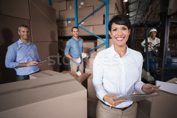 Stockfoto: Magazijn · werknemers · groot · business · gelukkig