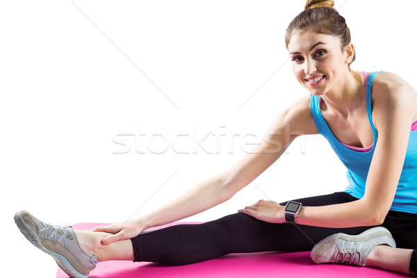 Fitt nő nyújtás testmozgás számítógép boldog Stock fotó © wavebreak_media