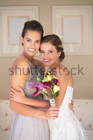 新娘 常設 花束 家 肖像 樂趣 商業照片 © wavebreak_media