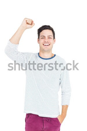 Zegevierend man vuist witte hand achtergrond Stockfoto © wavebreak_media