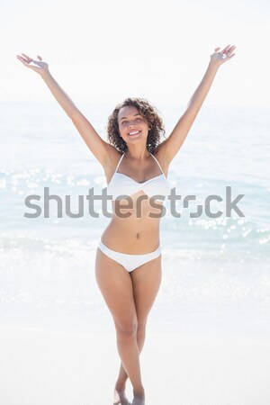 Portré izgatott nő bikini áll tengerpart Stock fotó © wavebreak_media