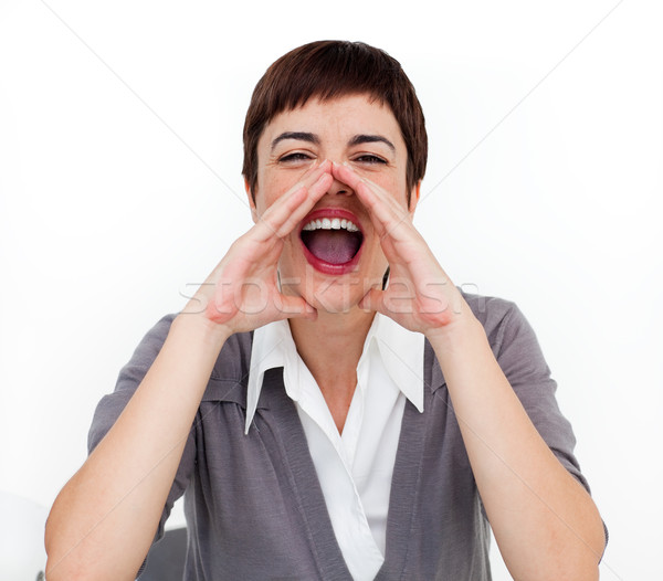 Stock photo: Attractive businesswoman shouting 