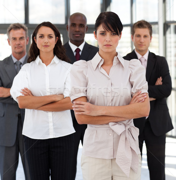 Foto stock: Equipo · de · negocios · oficina · fondo · empresario · grupo · traje