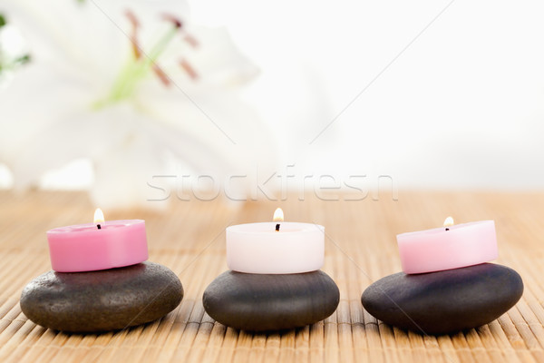 [[stock_photo]]: Bougies · noir · cailloux · feu · nature · fond