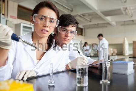 Sérieux science élèves travail laboratoire sourire [[stock_photo]] © wavebreak_media
