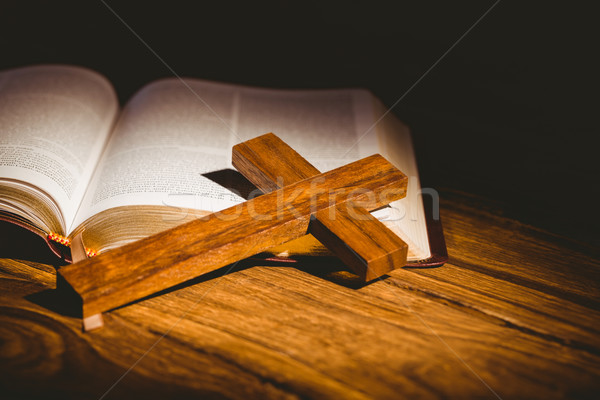 Open bible with crucifix icon Stock photo © wavebreak_media