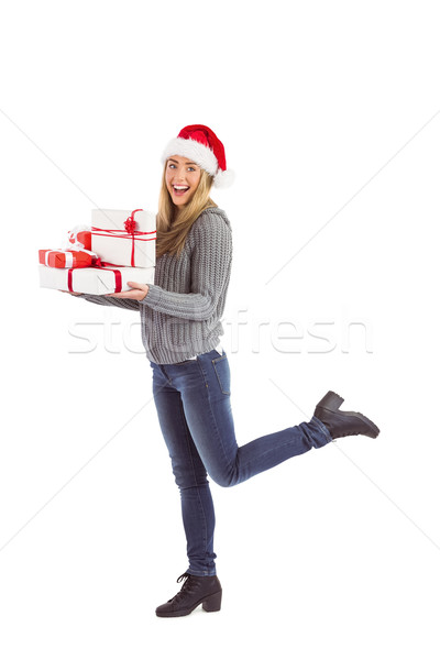 Stockfoto: Feestelijk · blond · geschenken · witte