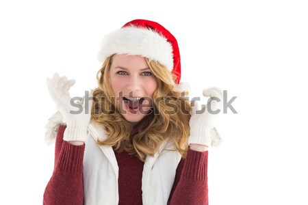 Pretty santa girl with hands on face Stock photo © wavebreak_media