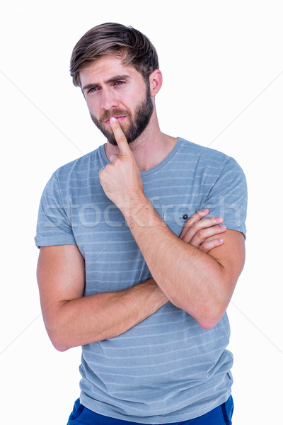Jóképű férfi gondolkodik ujj ajkak fehér hideg Stock fotó © wavebreak_media