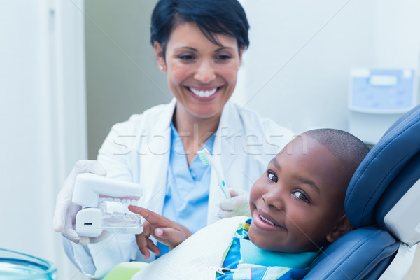 Dentist showing boy prosthesis teeth Stock photo © wavebreak_media