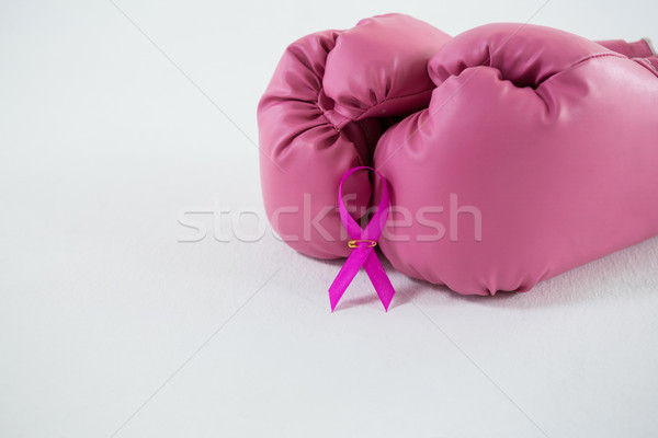 Close-up of pink Breast Cancer Awareness ribbon with boxing gloves pair Stock photo © wavebreak_media