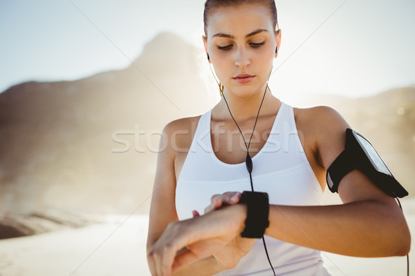 Stockfoto: Geschikt · vrouw · strand · gelukkig · fitness