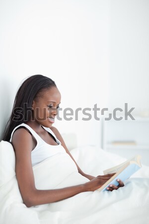 Gyönyörű nő laptopot használ ül ágy alsónemű nő Stock fotó © wavebreak_media