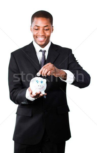 üzletember pénz persely mosolyog üzlet pénzügy Stock fotó © wavebreak_media