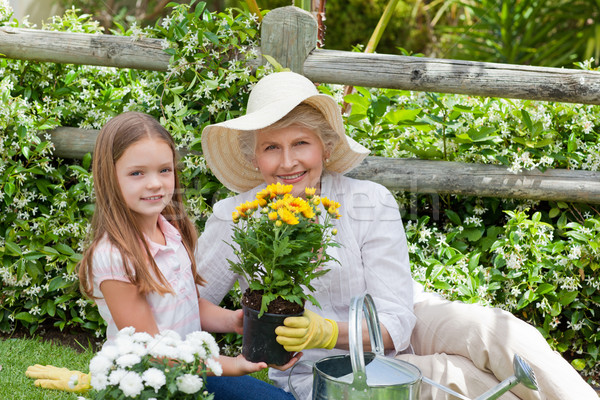 Grand-mère petite fille travail jardin fille sourire [[stock_photo]] © wavebreak_media