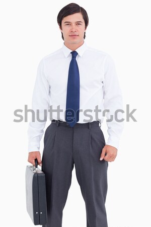 Foto stock: Mala · branco · homem · empresário · terno