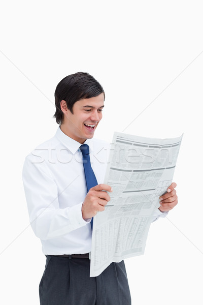 Uśmiechnięty handlowiec szczęśliwy wiadomości biały biznesmen Zdjęcia stock © wavebreak_media