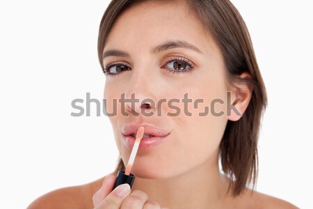 Stock foto: Anziehend · Teenager · Lipgloss · Pinsel · Mode