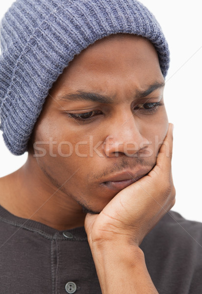 Adam şapka bakıyor düşünme erkek depresyon Stok fotoğraf © wavebreak_media