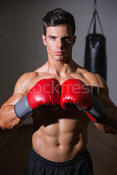 Shirtless muscular boxer in defensive stance Stock photo © wavebreak_media