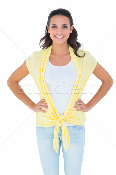 Joli brunette souriant caméra blanche portrait [[stock_photo]] © wavebreak_media