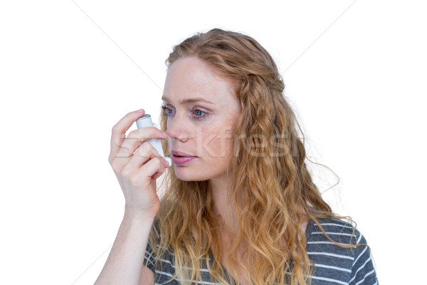 Csinos szőke nő asztma fehér nő egészség Stock fotó © wavebreak_media