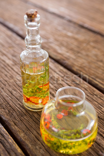 Foto stock: Aceite · de · oliva · romero · rojo · chile · contenedor · primer · plano