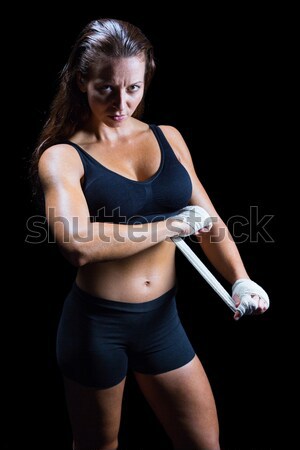 Stockfoto: Portret · vrouwelijke · vechter · zwachtel · hand · zwarte