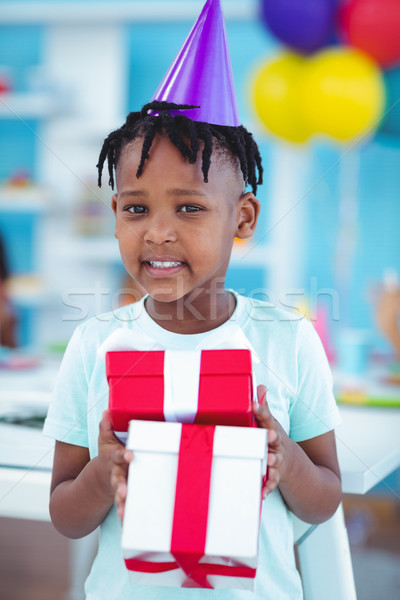 Mosolyog fiú születésnapi buli ajándékok étel buli Stock fotó © wavebreak_media