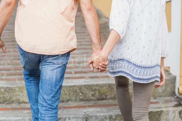 Stock foto: Rückansicht · Paar · Stadt · Hand · in · Hand · Frau · Mann