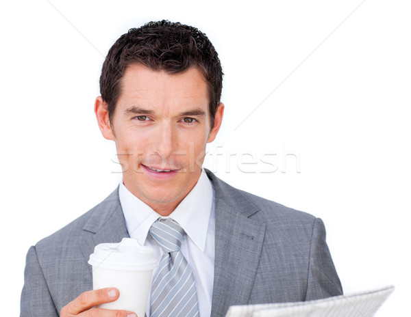 Zakenman lezing krant drinken koffie business Stockfoto © wavebreak_media