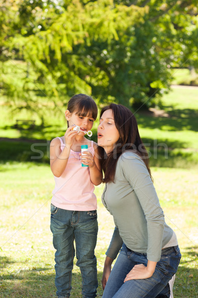 Girl blowing bubbles with her mother in the park Stock photo © wavebreak_media