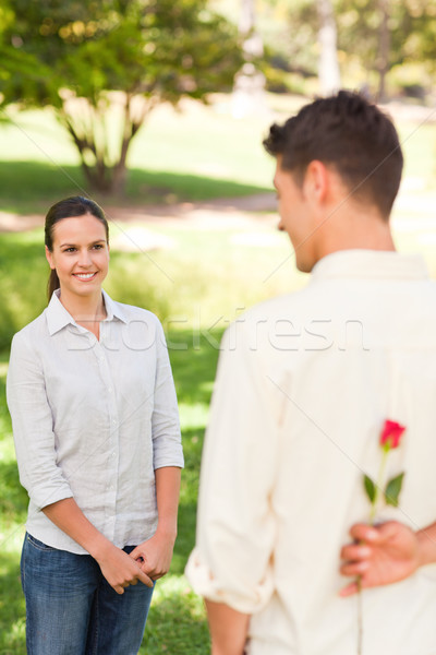 Stockfoto: Man · aanbieden · steeg · vriendin · glimlach · liefde