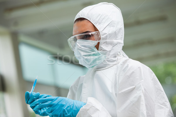 Foto stock: Protegido · ciência · estudante · posando · perigoso · líquido