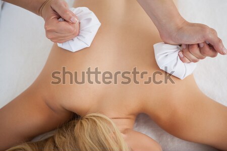 Stock photo: Therapist massaging the back of his patient while standing in a room