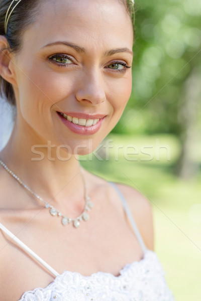 Portré menyasszony mosolyog kert közelkép nő Stock fotó © wavebreak_media
