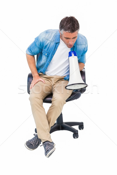 男 座って 事務椅子 メガホン 白 ストックフォト © wavebreak_media