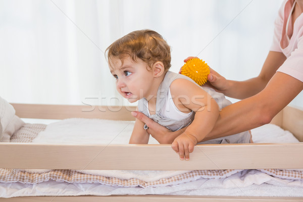 Stockfoto: Gelukkig · blond · zoon · home · slaapkamer · vrouw