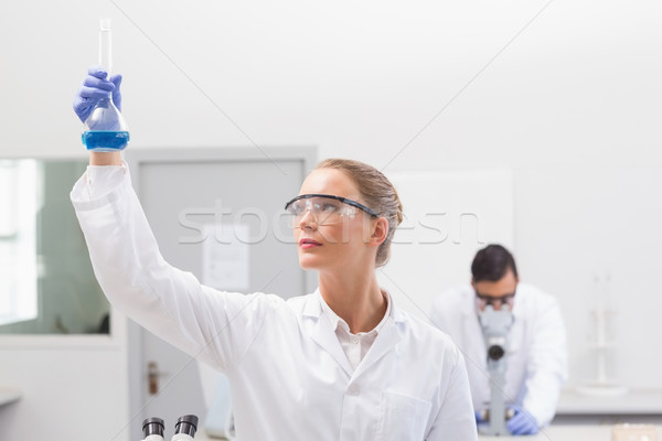 Scientist examining blue precipitate in baker  Stock photo © wavebreak_media