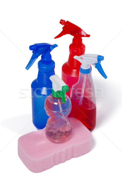Various detergent spray bottle and sponge pad on white background Stock photo © wavebreak_media