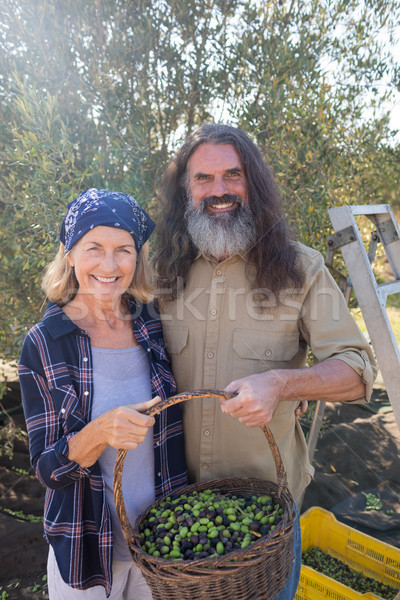 Portrait of happy couple holding basket full of olives Stock photo © wavebreak_media