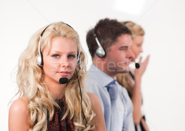 Três pessoas call center três trabalhando negócio escritório Foto stock © wavebreak_media