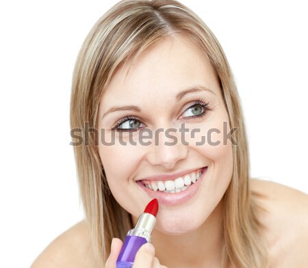 Mulher atraente batom vermelho branco sorrir cara Foto stock © wavebreak_media